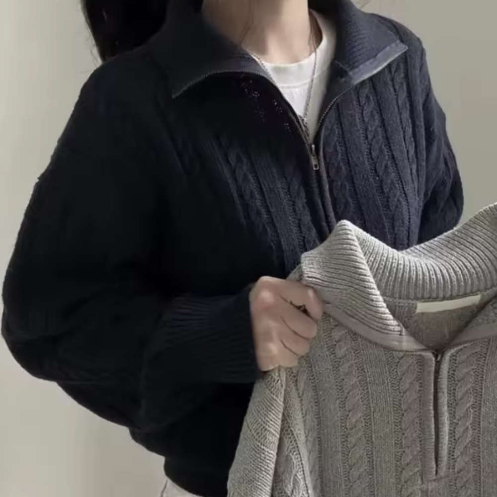 Women's Navy Blue Cableknit Half Zip
